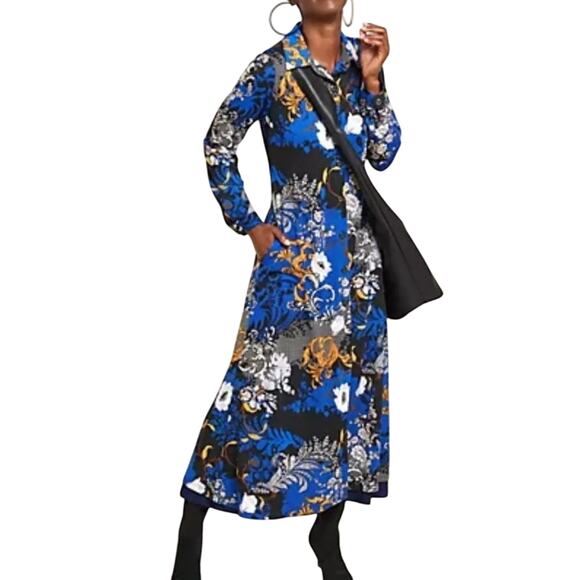 Attitudes Renee Floral Shirt Duster Dress Button Up Maxi Pockets Size 2X - 3X